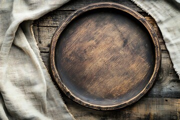 Rustic Wooden Plate on a Wooden Table