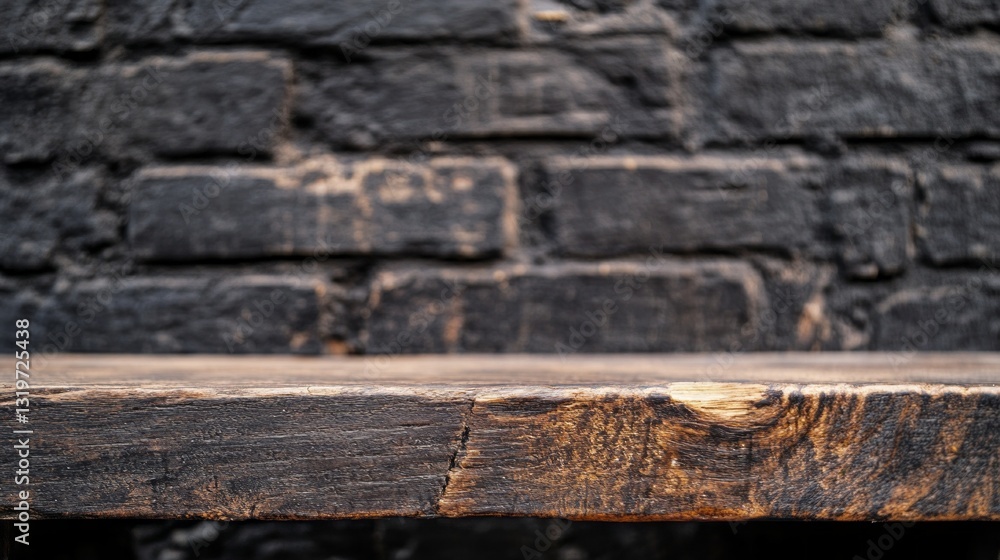 Poster the empty brown wooden table showcases its rich texture and warmth, positioned subtly in front of a 