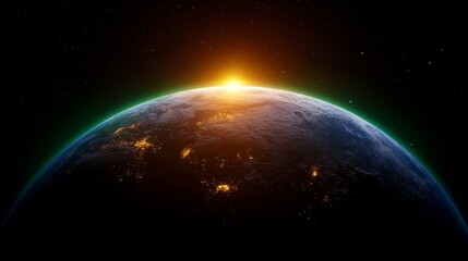 Obraz premium Close up of the Earth with the sun rising over it. Concept of awe and wonder at the beauty of the natural world