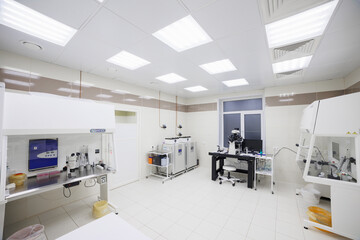 This is a clean and bright medical laboratory that is equipped with stateoftheart tools for research and analysis