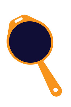 Fun orange frying pan with navy blue interior. Flat design cooking utensil illustration. Simple clean kitchenware icon, modern skillet vector graphic for cooking apps, culinary logos and recipe sites