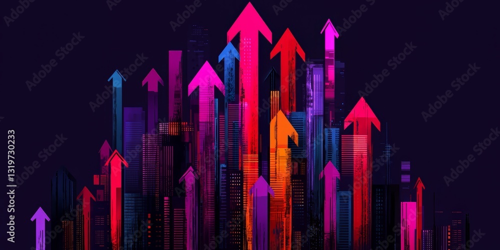 Aufkleber colorful image of many arrows pointing upwards, with some of them being red. concept of growth and p