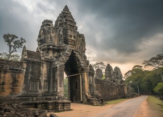 Stone Gate of Angkor Thom in Cambodia