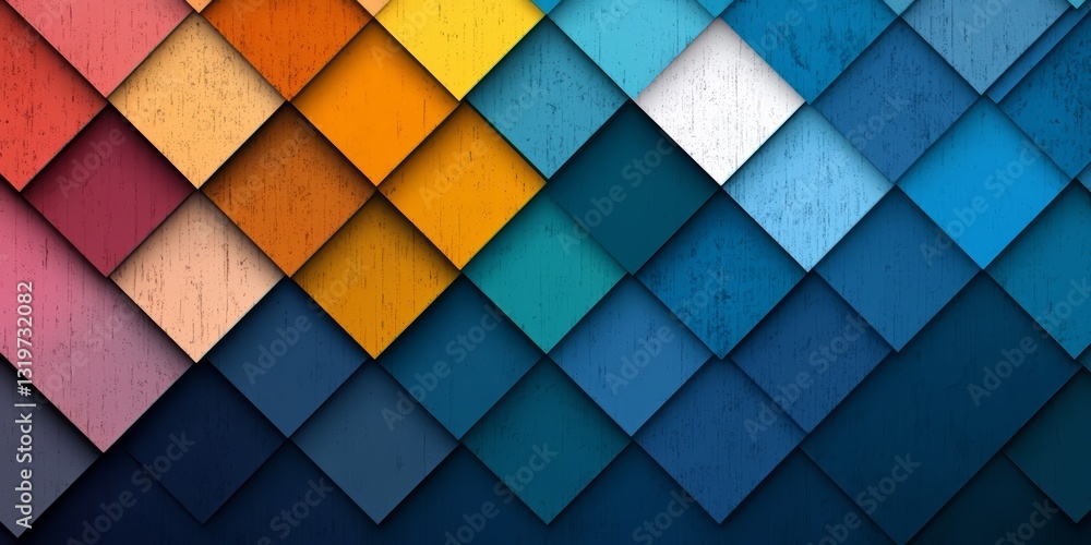 Aufkleber colorful pattern of squares and triangles. the squares are blue and white, and the triangles are ora