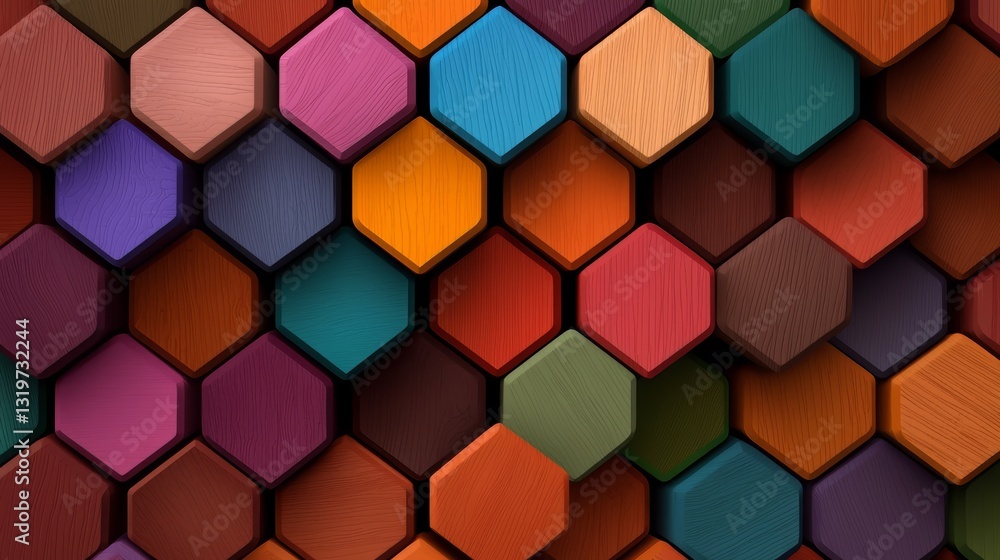 Poster colorful pattern of wooden blocks with a variety of colors. the blocks are arranged in a way that cr