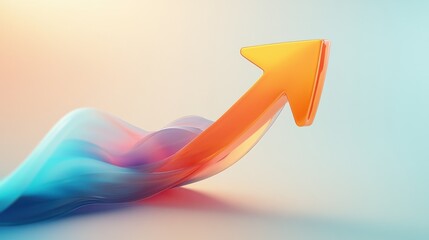A dynamic 3D arrow in gradient orange and blue colors representing upward growth on a white background