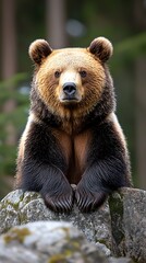 Fototapeta premium Majestic Brown Bear for Forest Rock.