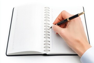 Businesswoman Writing Financial Planning Concepts in Notepad with Pen for Strategy Development
