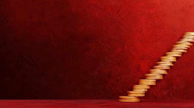 Stacked Coins Representing Financial Growth with Red Textured Background for Conceptual Use