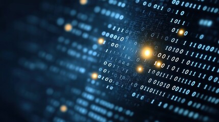 Abstract Digital Binary Code Background:  A Close-Up View of Illuminated Data Streams