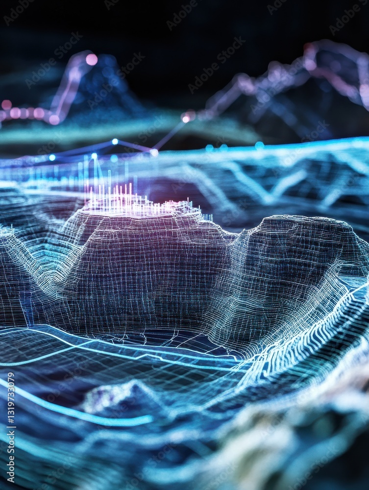 Poster futuristic 3d holographic visualization of resource and geophysical data analysis for advanced geolo