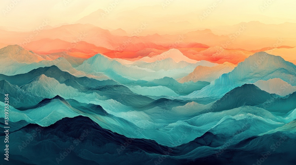 Poster a digital landscape of overlapping layers and gradients, creating a sense of depth and intrigue for 