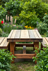 Fototapeta premium wooden table in garden , with white tonespng