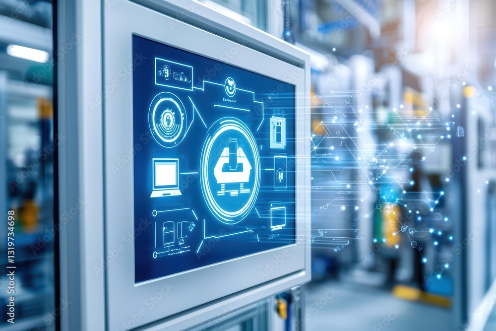Poster smart factory with iot sensors and digital interface for industrial automation solutions