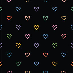 Rainbow Heart Pattern, Neon Light, Line Art, Kawaii Style