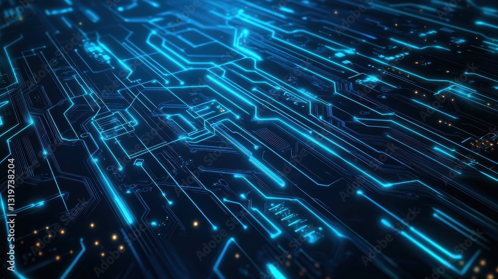 Poster abstract neon blue tech circuit board lines sci-fi scheme design. futuristic computer chip backgroun