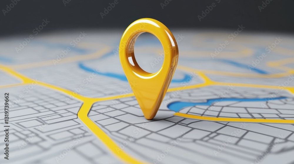 Poster 3d illustration. map pointer on grey background. location concept.