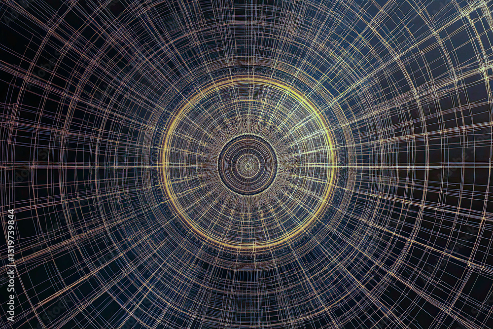 Poster mystical golden sri yantra mandala radiating intricate geometric patterns in a serene backdrop