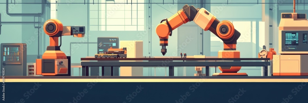 Poster innovative factory utilizing robotic automation and ai technology for streamlined production and eff