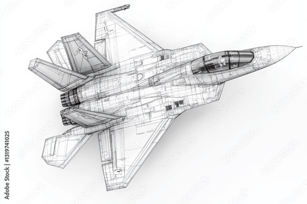 Aufkleber detailed wireframe rendering displays complexity of a military jet design and structure