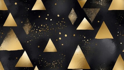  Gold geometric triangles abstract design on black background