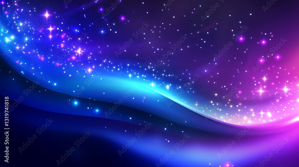 Poster colorful abstract background with flowing waves and sparkling stars creating a dreamy atmosphere
