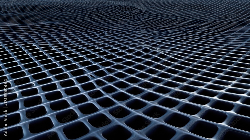 Poster abstract dark blue grid waves. tech concept. 3d rendering