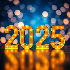 Illuminated 2025 A Dazzling New Years Eve Countdown In A Sparkling Bokeh Backdrop Of Warm Golden Lights Isolated on Transparent Background
