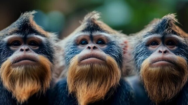 Three Curious Monkeys with Unique Expressions and Beards