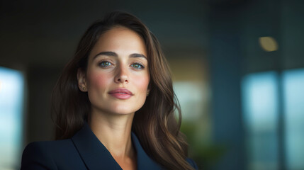 Confident Professional Woman Posing in Contemporary Office Setting