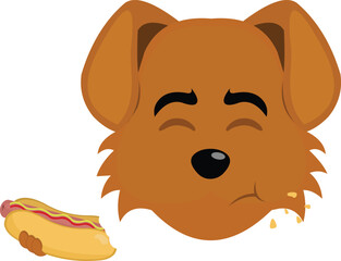 vector illustration emoji character face dog cartoon, eating fast food from a hot dog