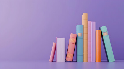 3D Render of Pastel Colored Books on a Purple Background for Education
