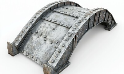 Metal bridge structure with rivets and beams in urban setting