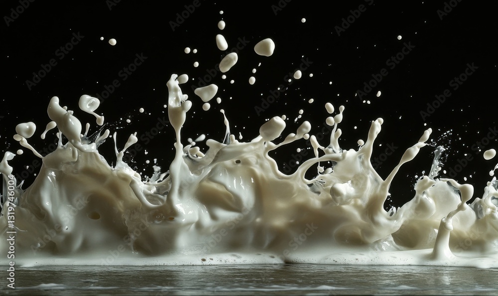 Poster milk splashes high in the air creating an artistic display