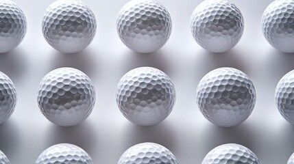 Golf balls arranged, studio, white background, texture