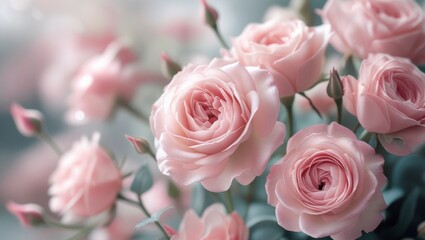 pink roses on a green background