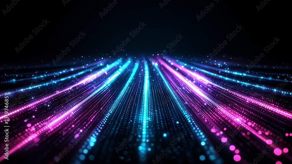 Poster long line of colorful dots that are purple and blue. the dots are arranged in a way that they look l