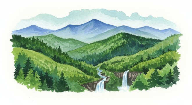 Scenic View of Great Smoky Mountains National Park Tennessee North Carolina - A serene landscape showcasing lush greenery mountains flowing river waterfalls creating a tranquil atmosphere nature's bea