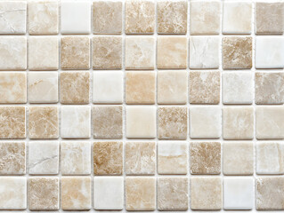 Decorative tile arrangement featuring various shades of cream and beige in a modern interior setting