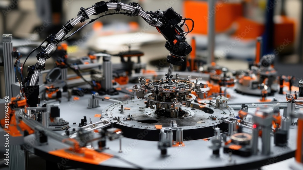 Poster precise robotic assembly line: a glimpse into high-tech manufacturing