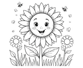 Flower with bee coloring page