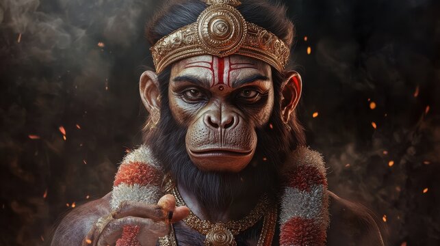 Portrait of Hindu god Hanuman or Hanumanji, Hindu festival Hanuman Jayanti, Ram navmi related concept. background.