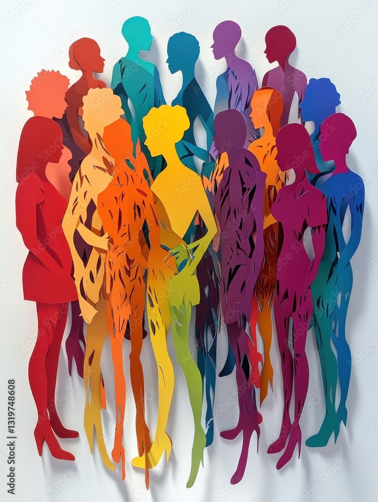 Aufkleber artistic representation using paper cut-outs to convey the power of diverse groups working as one.