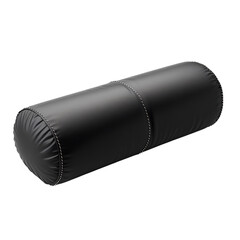 Black yoga bolster with reinforced stitching, isolated on a white transparent background.