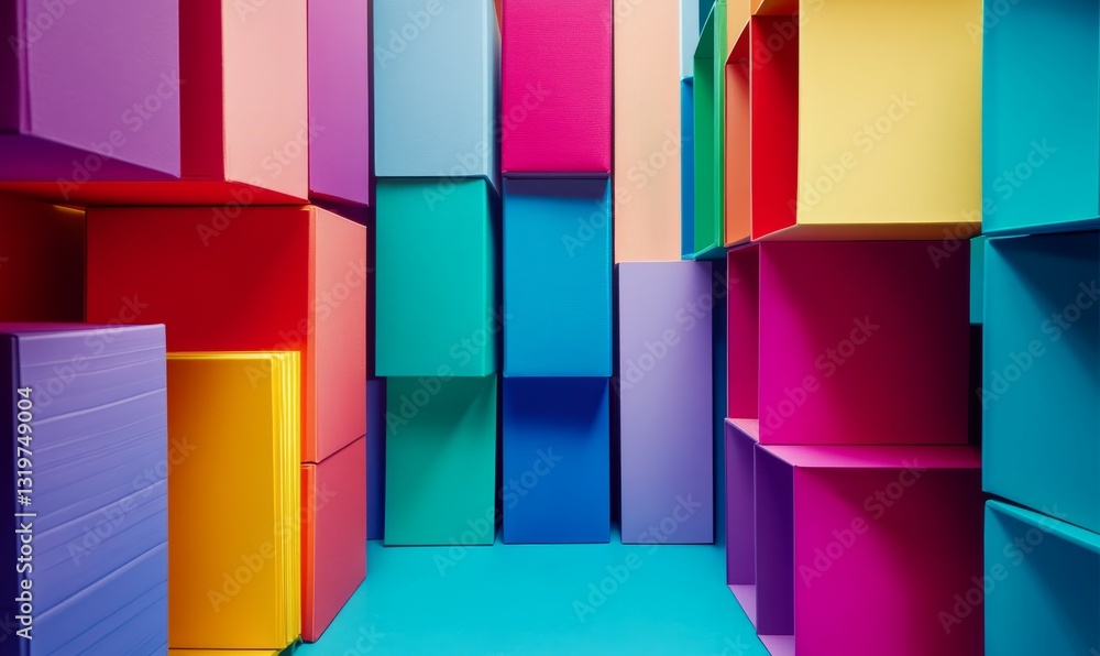 Poster organized files in vibrant colors stacked neatly, showcasing productivity