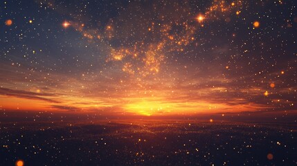 Fototapeta premium Abstract digital landscape with particles dots and stars on horizon