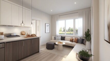 Fototapeta premium Modern Open Concept Kitchen and Living Room Design