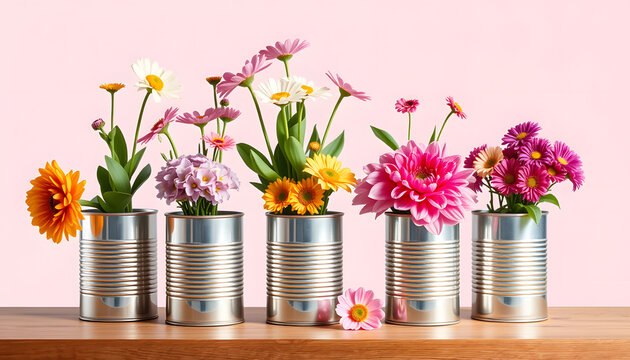 upcycled tin can flower vases for a spring celebration , with white tonespng