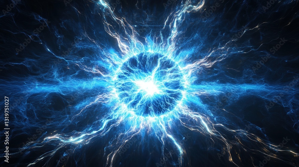 Poster modern dynamic blue neuron plasma energy laser. futuristic virtual technology texture, digitally gen