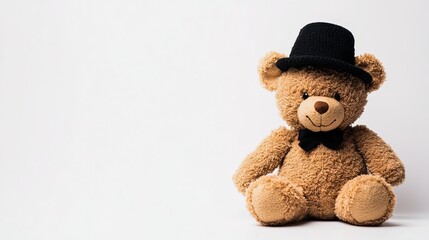 Obraz premium Teddy Bear with Black Hat on White Background 
